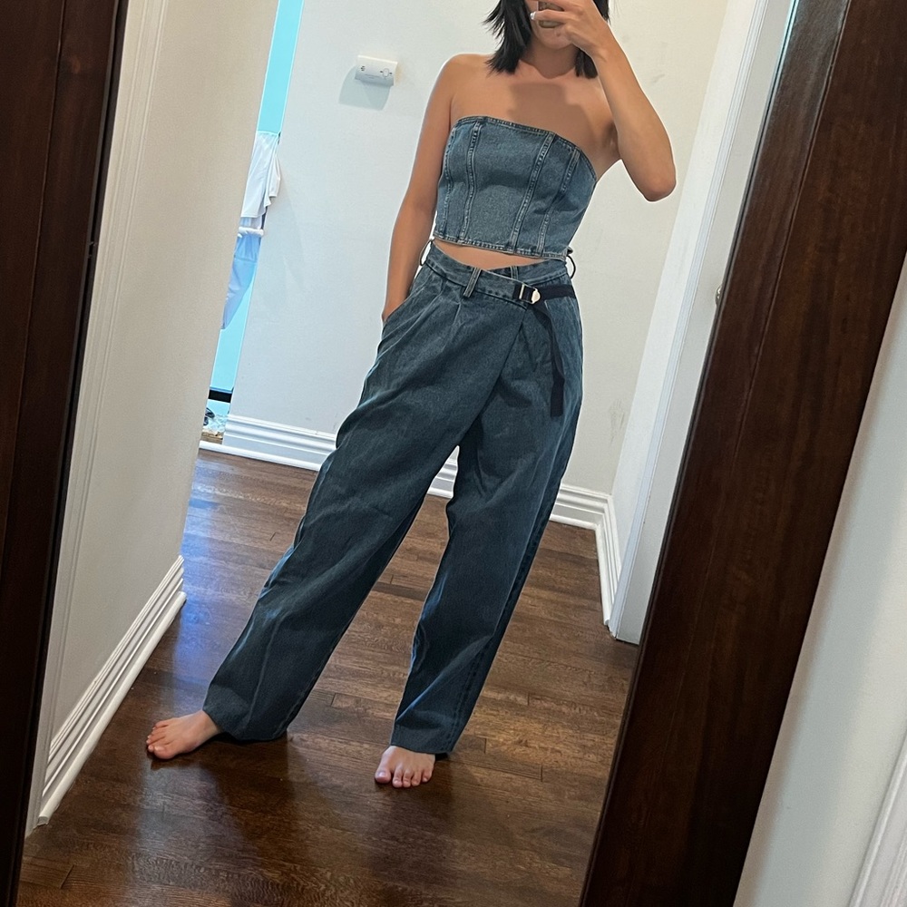 Matching denim tops and jeans